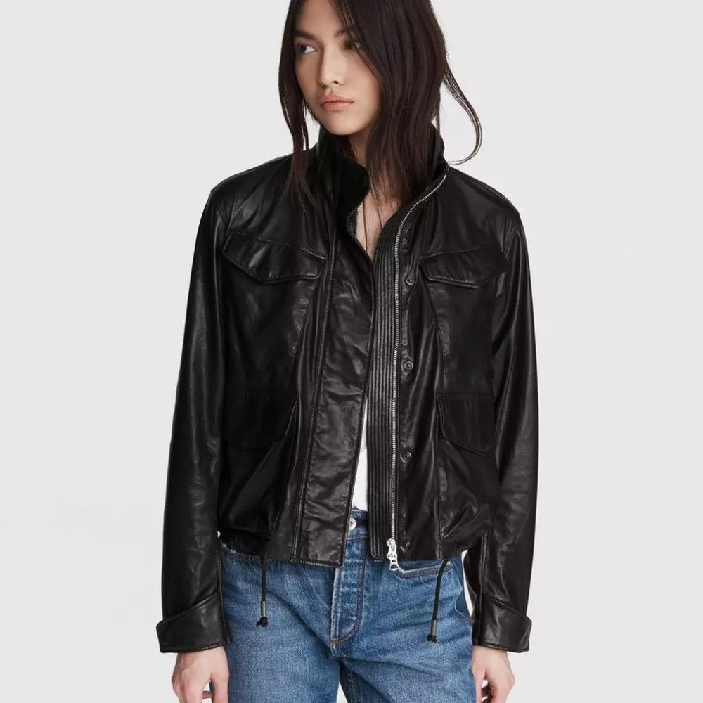 Rag & Bone Trail Cropped Leather Jacket in Classic Black